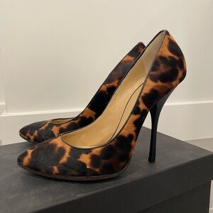 Giuseppe Zanotti Leopard Print Pony Hair Stiletto Heels - Size 37.5 / 7.5